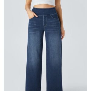 HALARA Dark Blue High-Rise Wide Leg Jeans